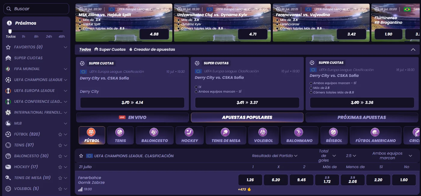 FunBet Casino apuestas deportivas con supercuotas, próximos partidos y mercados de fútbol