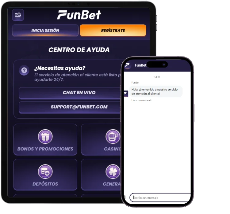 FunBet Casino centro de ayuda con chat en vivo y soporte desde móvil y tablet