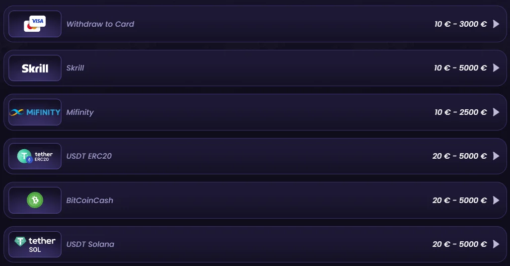 FunBet Casino métodos de retiro con tarjeta, Skrill, MiFinity, USDT y Bitcoin Cash